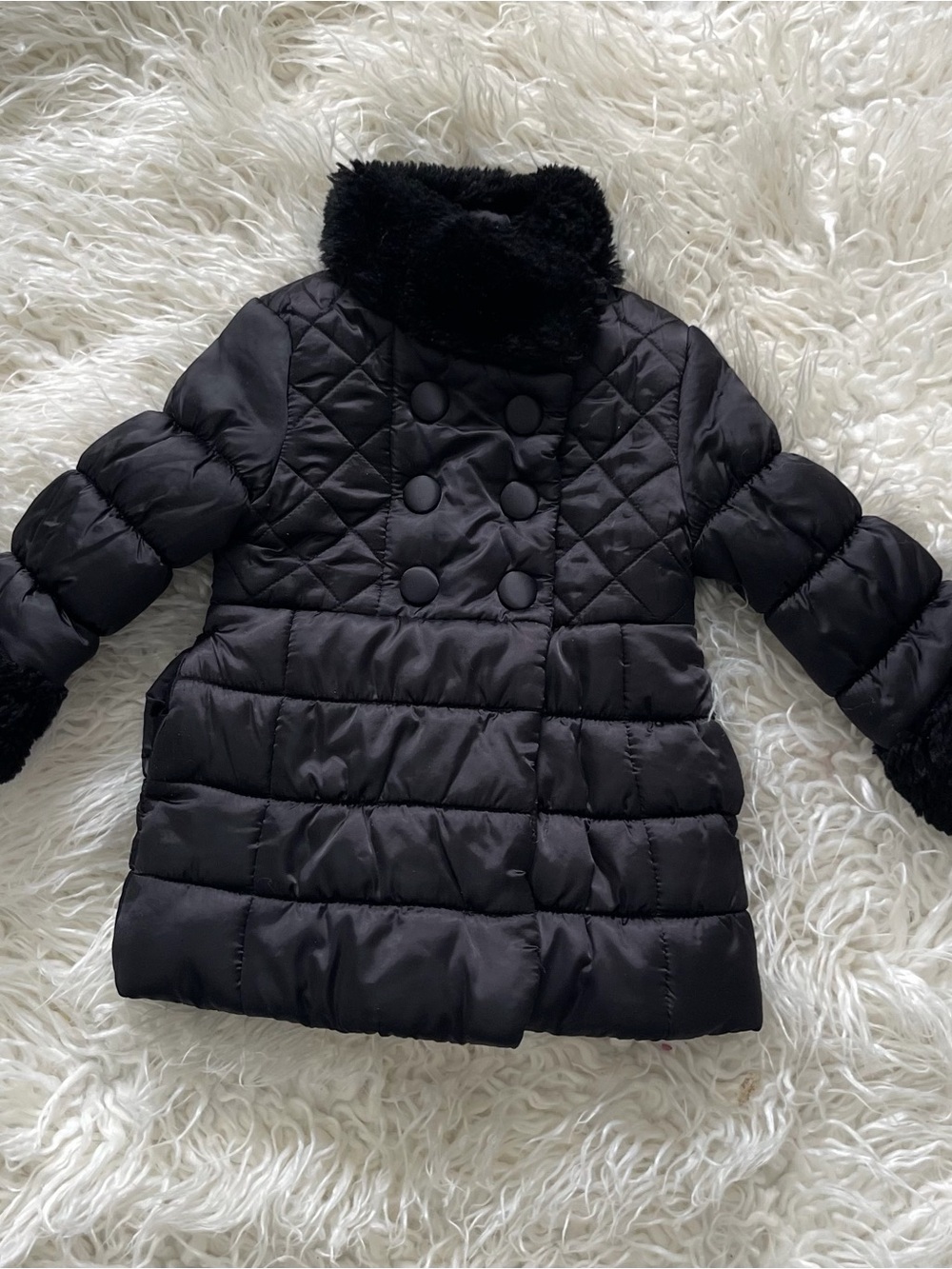 Jessica Simpson Black Quilted Puffer Coat with Faux Fur Trim